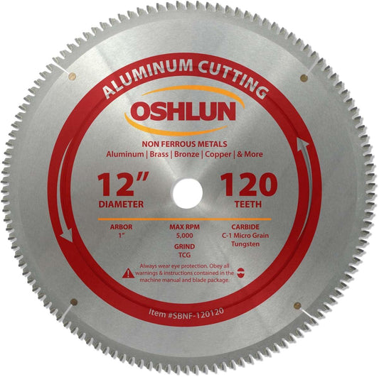 Oshlun SBNF-120120 Hoja de sierra TCG de 120 dientes de 12 pulgadas con eje de 1 pulgada para aluminio y metales no ferrosos