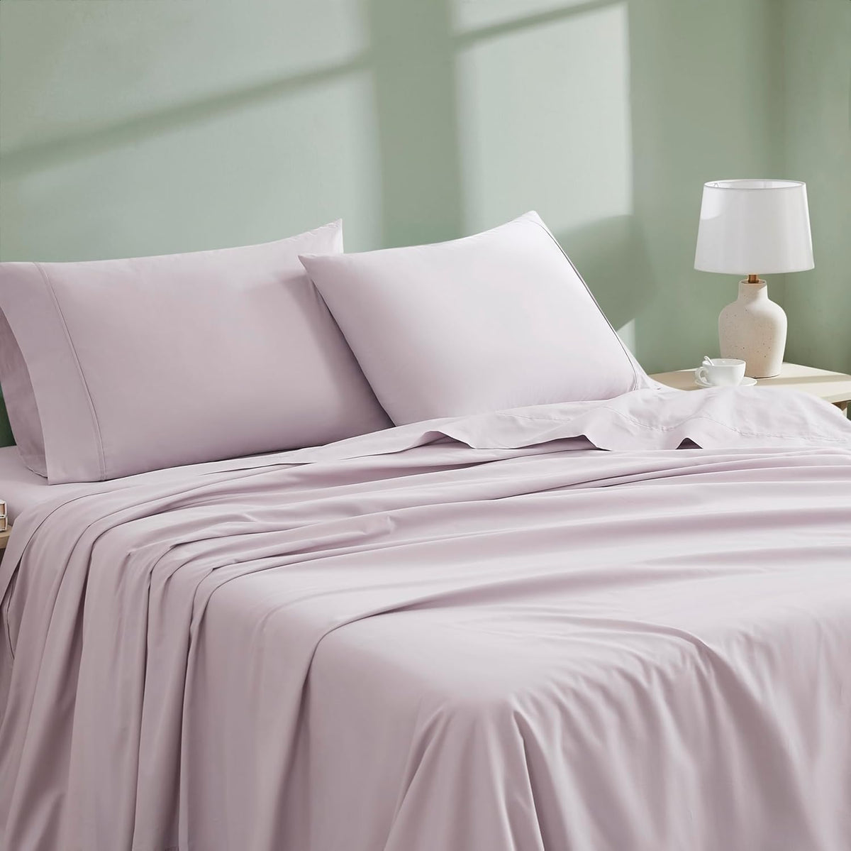 Linen Closet Juego de Sábanas de Algodón Orgánico 300 Hilos, King, Blanco Ártico - King - Lavanda