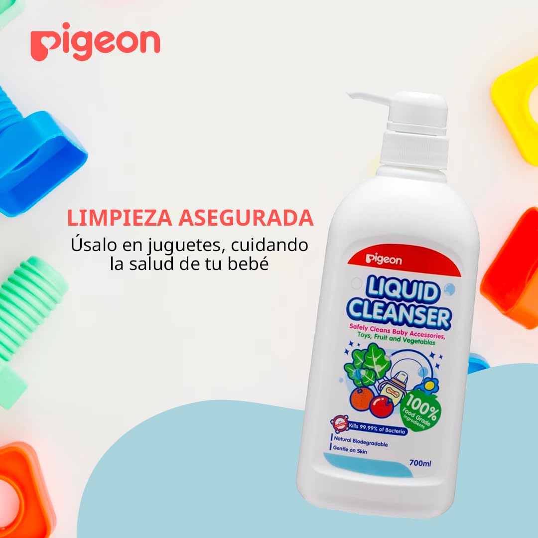 PIGEON | Limpiador Liquido para Biberones Recien Nacido - Tetinas y Accesorios de Bebé | Limpiador Multiusos Frutas y Verduras - Elimina Bacterias | Kit de Viaje Cosas para Bebes Recien Nacidos 700ml