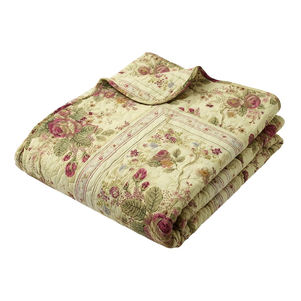 Greenland Home Antique Rose 100% algodón Manta Decorativa Reversible, Tamaño 152 x 127 cm, Maril (Ecru)
