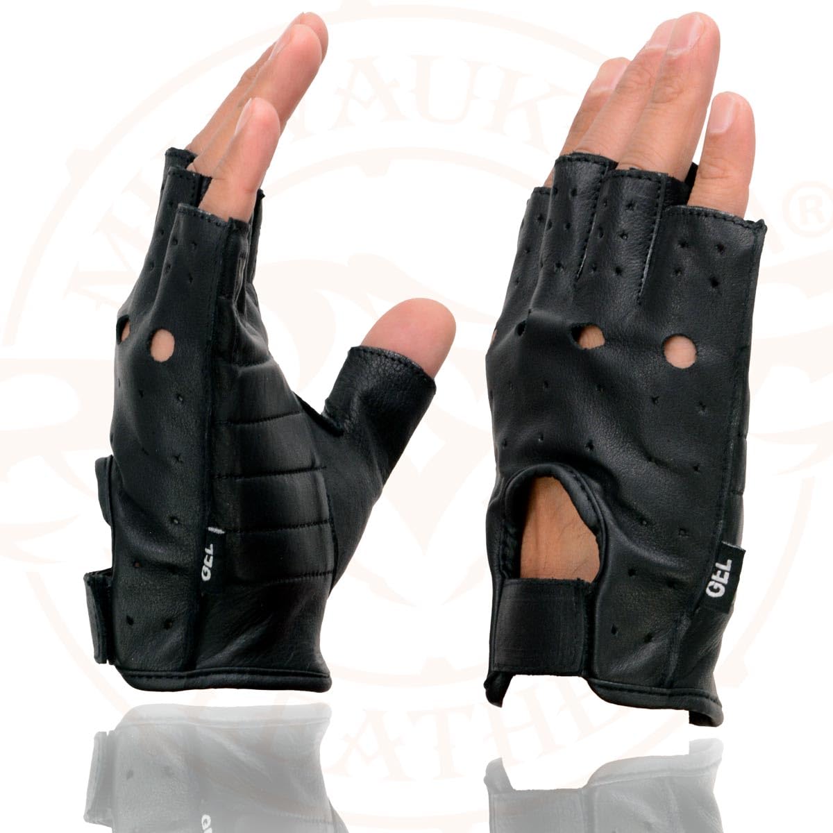 Shaf International - Guantes sin dedos para hombre, cuero y elastano, Negro, X-large