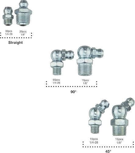 NEIKO 50463A Surtido de accesorios de grasa hidráulica | 110 piezas | SAE | Incluye accesorios Zerk rectos y angulares