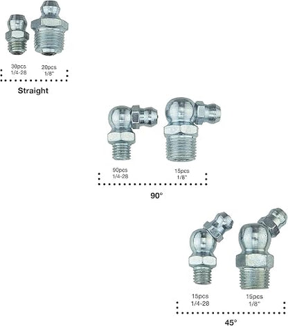 NEIKO 50463A Surtido de accesorios de grasa hidráulica | 110 piezas | SAE | Incluye accesorios Zerk rectos y angulares