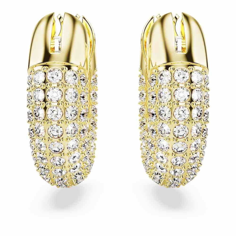 Swarovski Aretes de aro Dextera, Pequeños, Blancos, Baño tono oro