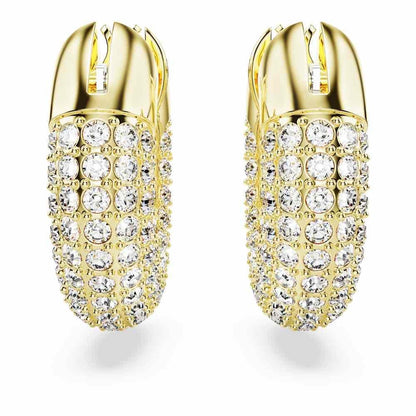 Swarovski Aretes de aro Dextera, Pequeños, Blancos, Baño tono oro