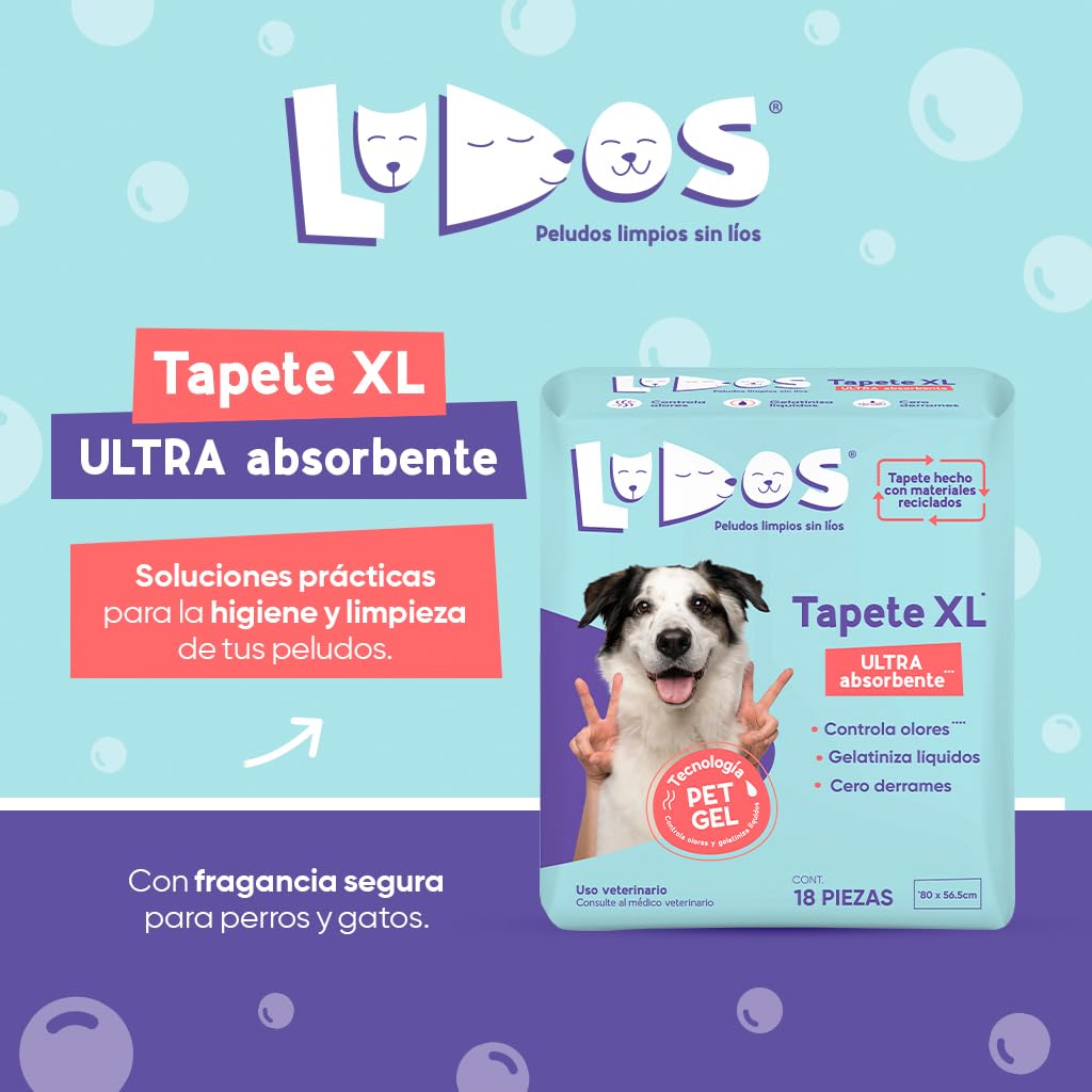 LUDOS Tapete Ultra Absorbente para Perro, Tamaño XL, con Control de Olores, Paquete con 18 Piezas.