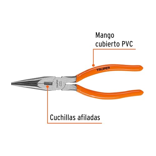 Truper T203-8, Pinza punta y corte 8", mango de vinil