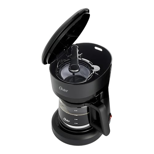 Oster Cafetera, de 5 Tazas de Capacidad, con Filtro Reutilizable, Botón con Luz de Encendido y Apagado, Función Pausa y Servir, Ventanilla de Agua, Jarra con Medidas, Color Negro,