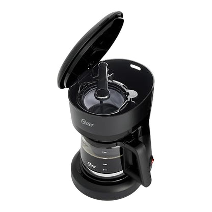 Oster Cafetera, de 5 Tazas de Capacidad, con Filtro Reutilizable, Botón con Luz de Encendido y Apagado, Función Pausa y Servir, Ventanilla de Agua, Jarra con Medidas, Color Negro,