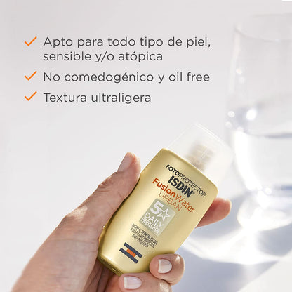 ISDIN Fotoprotector Gel Cream SPF 50+, Protector Solar Corporal refrescante e hidratante, Ideal para toda la familia, 250 ml + Fusion Water Urban SPF 30, Protector Solar Facial, 50ml
