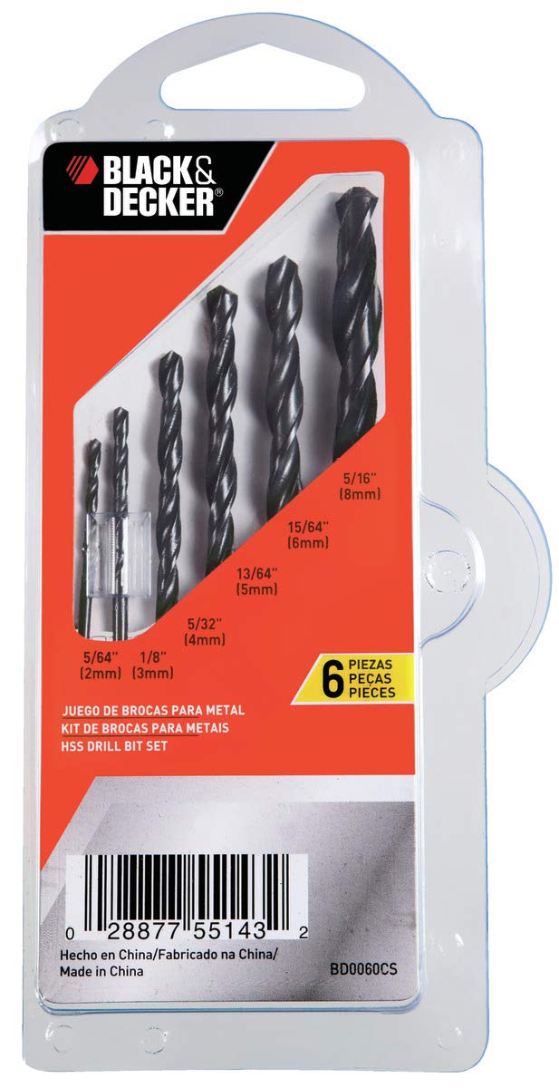 BLACK+DECKER Juego de Brocas para Metal, 6 Piezas, BD0060CS