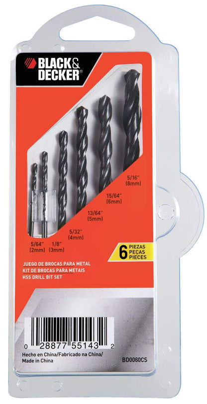 BLACK+DECKER Juego de Brocas para Metal, 6 Piezas, BD0060CS