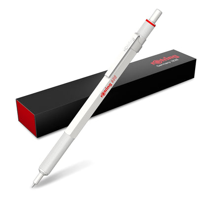 Rotring 600 bolígrafos metálicos de punta media, tinta negra, barril blanco perla recargable, 1 unidad