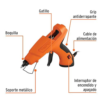 Truper Pipe-1/2-g, Pistola para Silic?n El?ctrica | 80 W, 127 V, Barra de 1/2", Soporte Met?lico Plegable, Grip Antiderrapante, Incluye 2 Barras de Silic?n
