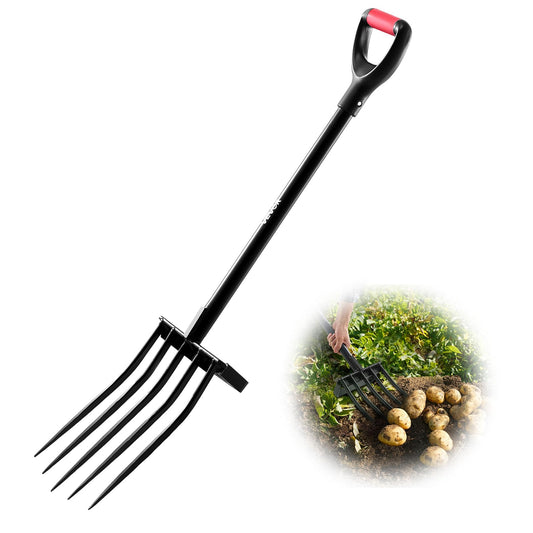 VEVOR - Tenedor de jardín de 5 Puntas con Mango de Metal, Tenedor de excavación Resistente de 41 Pulgadas con Agarre en Y, Tenedor de picado de Acero Forjado para compostaje de heno y Papas y