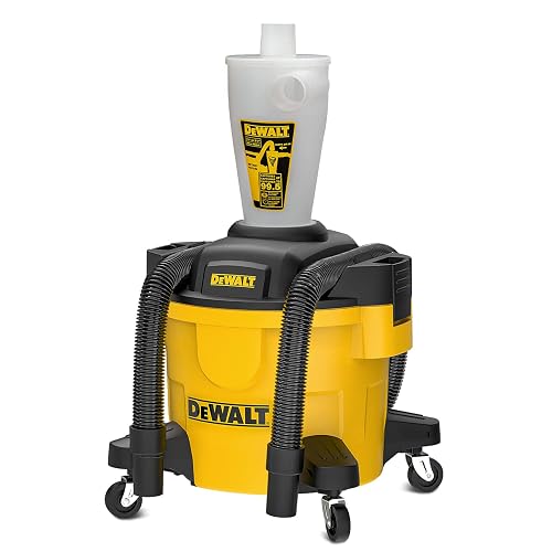 DEWALT Separador de Polvo con Tanque de Polietileno de 6 galones, colector de Polvo ciclón de eficiencia 99.5%, Filtro colector de Polvo de Ciclo de Alto Rendimiento, DXVCS002, Amarillo