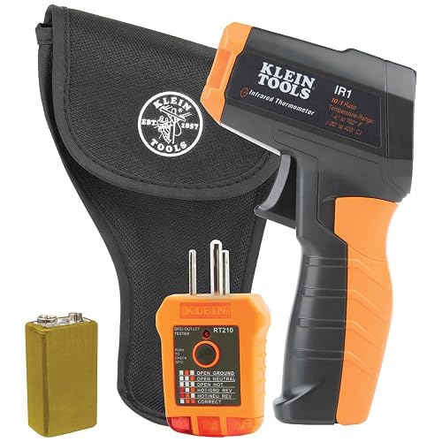 Klein Tools IR1KIT Termómetro infrarrojo y kit de probador de receptáculos GFCI, medición digital de temperatura sin contacto y probador eléctrico