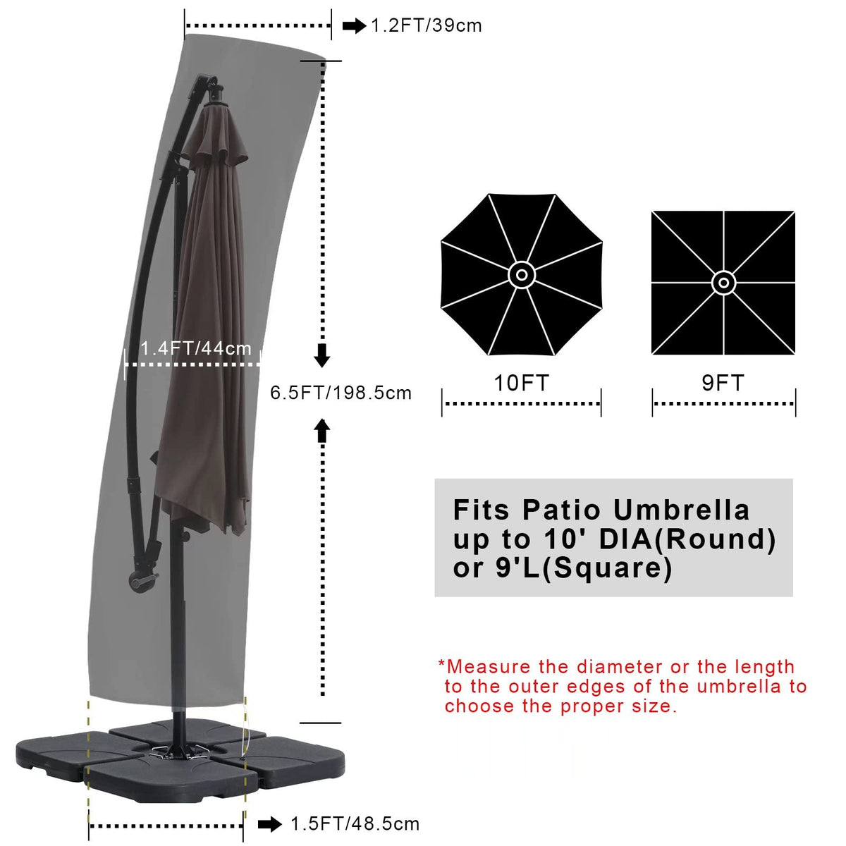 ABCCANOPY Fundas de Paraguas Compensadas, Impermeable, para sombrilla de Patio de 8 pies a 10 pies, Paraguas voladizo para Mercado al Aire Libre con Cremallera, Color Negro