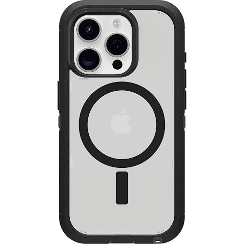 OtterBox - Funda Transparente para iPhone 15 Pro (Solo para iPhone 15) Defender Series XT, Lado Oscuro (Negro/Transparente), sin visualización, Resistente, se Ajusta a MagSafe, Accesorio de cordón