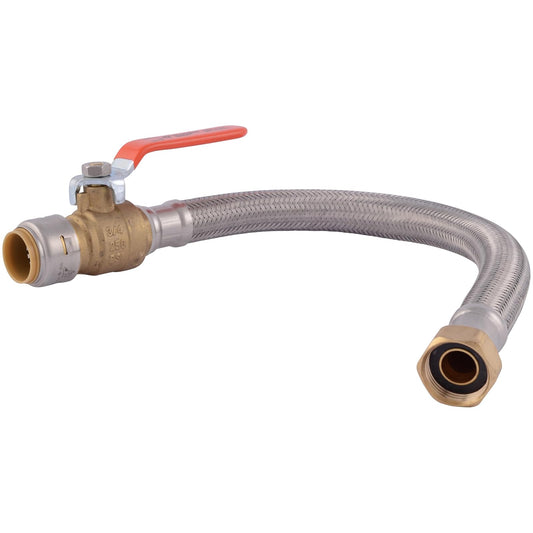 SharkBite Max - Válvula de bola de 3/4 pulgadas x 3/4 pulgadas FIP x 18 pulgadas de acero inoxidable trenzado conector de calentador de agua flexible, empuje para conectar accesorios de fontanería de
