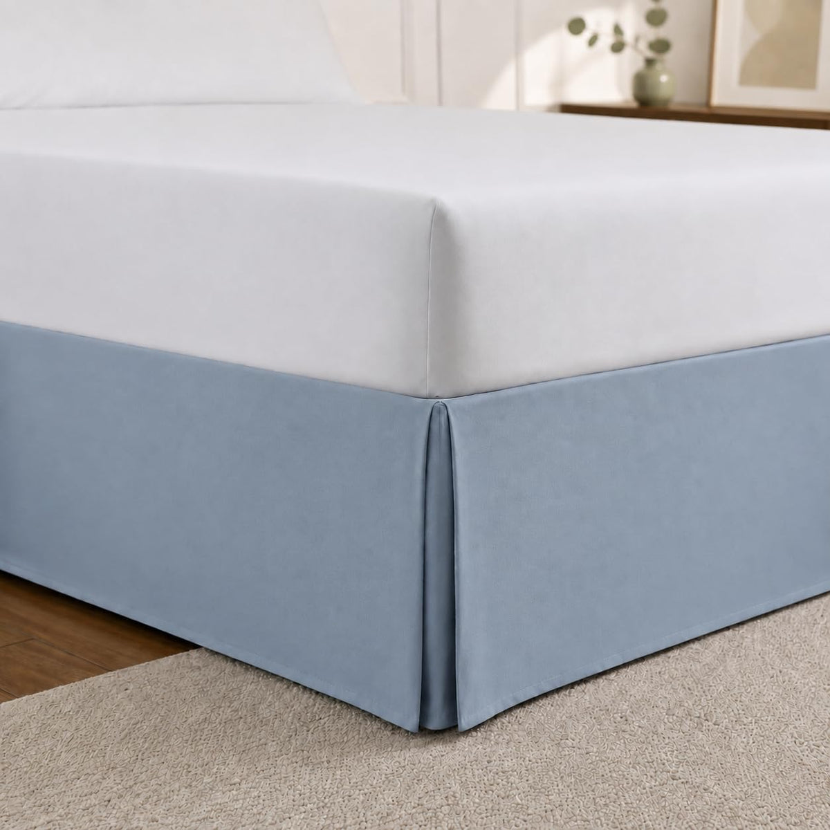 Cathay Home Falda de Cama Plisada de Microfibra - Doble - Niebla Azul