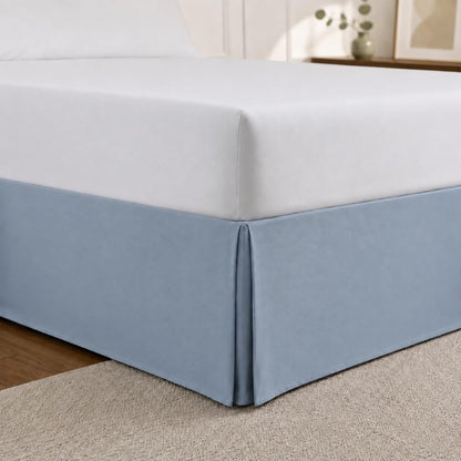 Cathay Home Falda de Cama Plisada de Microfibra - Doble - Niebla Azul