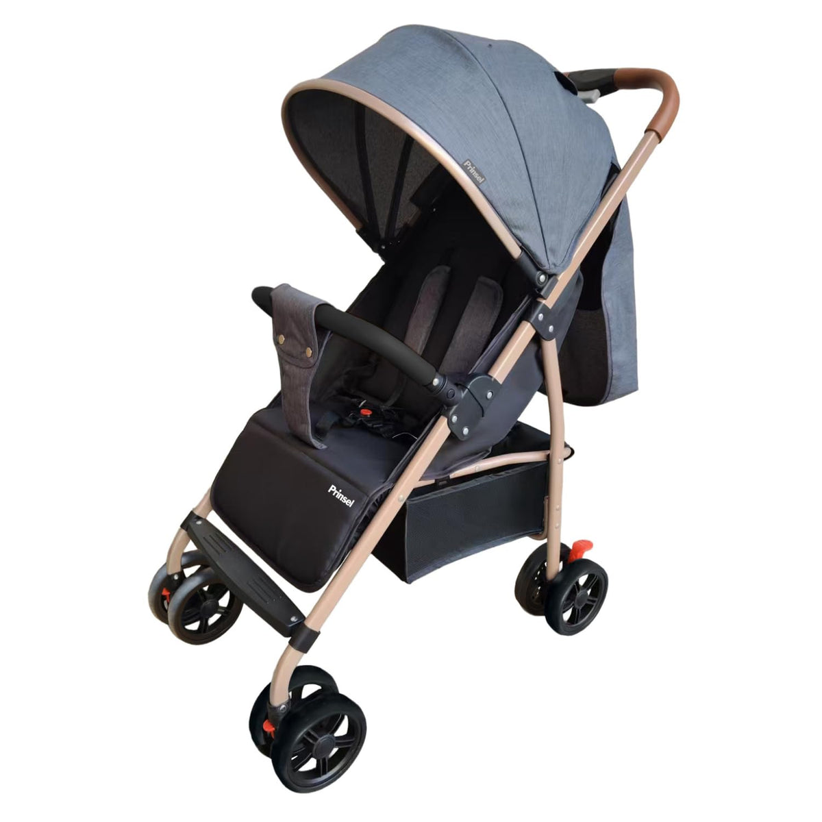 PRINSEL | Carriola Mónaco LX para Bebé | Gris | 0-3 Años | Plegado con Una Mano | 8 Ruedas | Manubrio Semi-Piel | Respaldo Ajustable | Canastilla Amplia