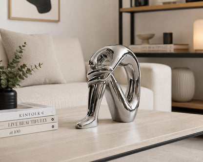 Le Bonne Table Figura Decorativa Bend, Cerámica, Plateado, 1 Pieza