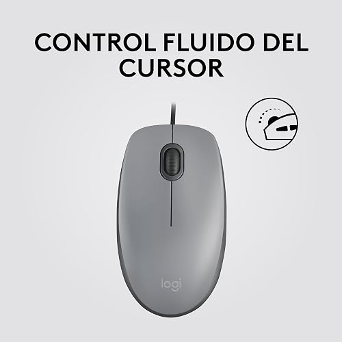 Logitech M110 Silent, Mouse óptico con Cable, Confortable Mouse ambidiestro de tamaño Normal para computadora con Click Discreto para Laptop, Notebook, PC y Mac, conectividad USB-A - Gris