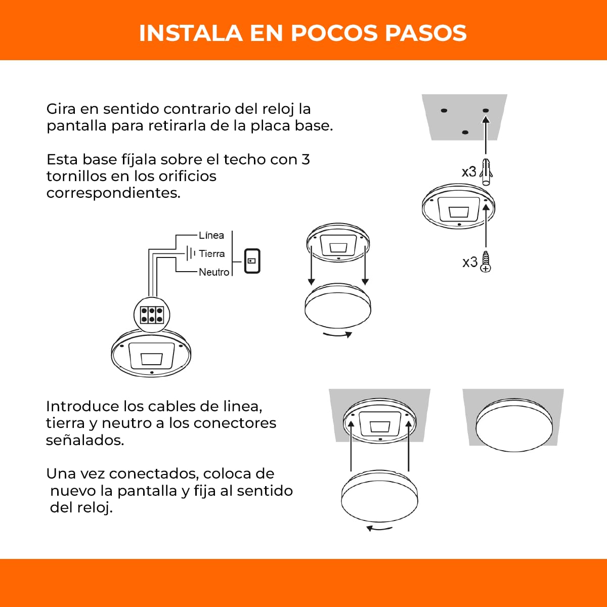 Tecnolite - Lámpara de Techo Plafón LED 18 W, Luz Cálida Brillante, No atenuable