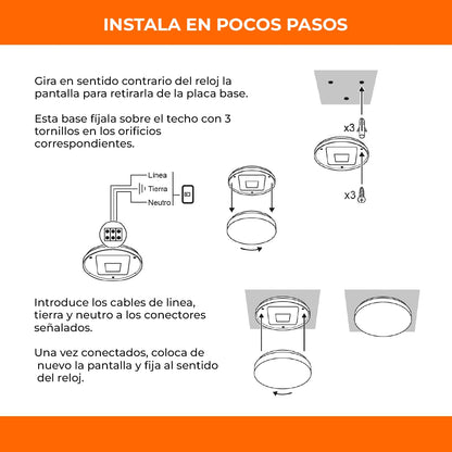 Tecnolite - Lámpara de Techo Plafón LED 18 W, Luz Cálida Brillante, No atenuable