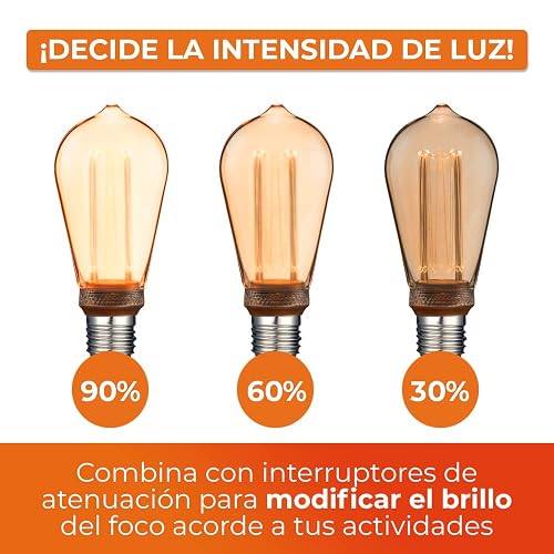 Tecnolite - Foco Vintage Luz Led tipo Tubular T30 de 2.3 W y 60 Lumens, Luz Suave Cálida Atenuable con Base E27, Compatible con Lámparas, Ahorrador de Energía Eléctrica