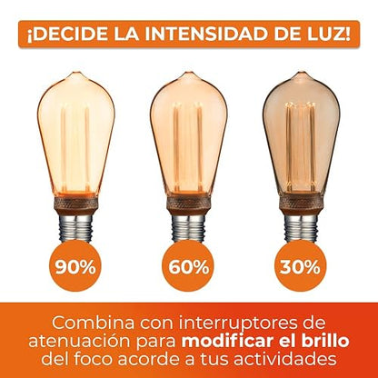 Tecnolite - Foco Vintage Luz Led tipo Tubular T30 de 2.3 W y 60 Lumens, Luz Suave Cálida Atenuable con Base E27, Compatible con Lámparas, Ahorrador de Energía Eléctrica