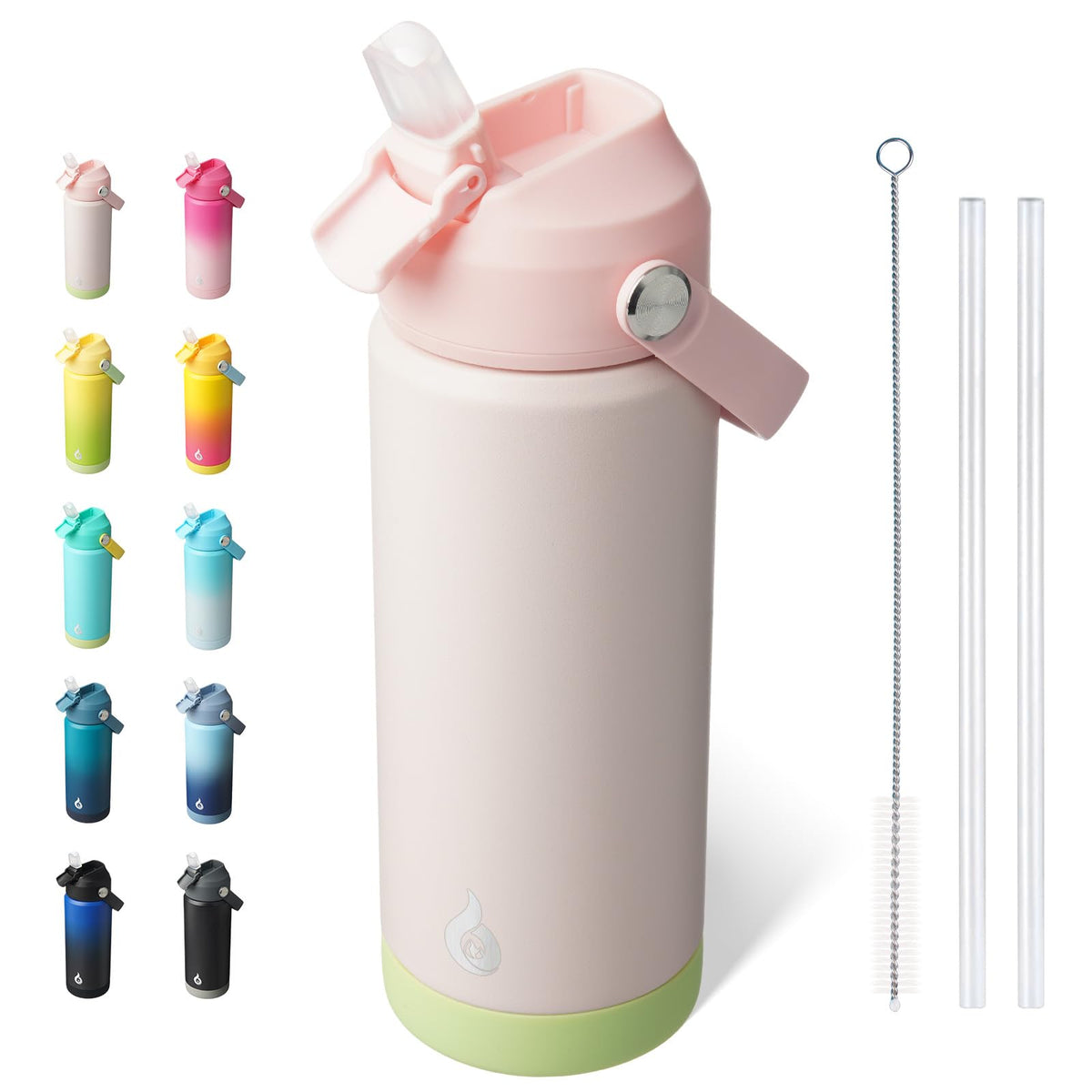 BJPKPK Botella de Agua Aislada con Popote 532 ml, Acero Inoxidable - Rosado Perla - 0.5 Litros