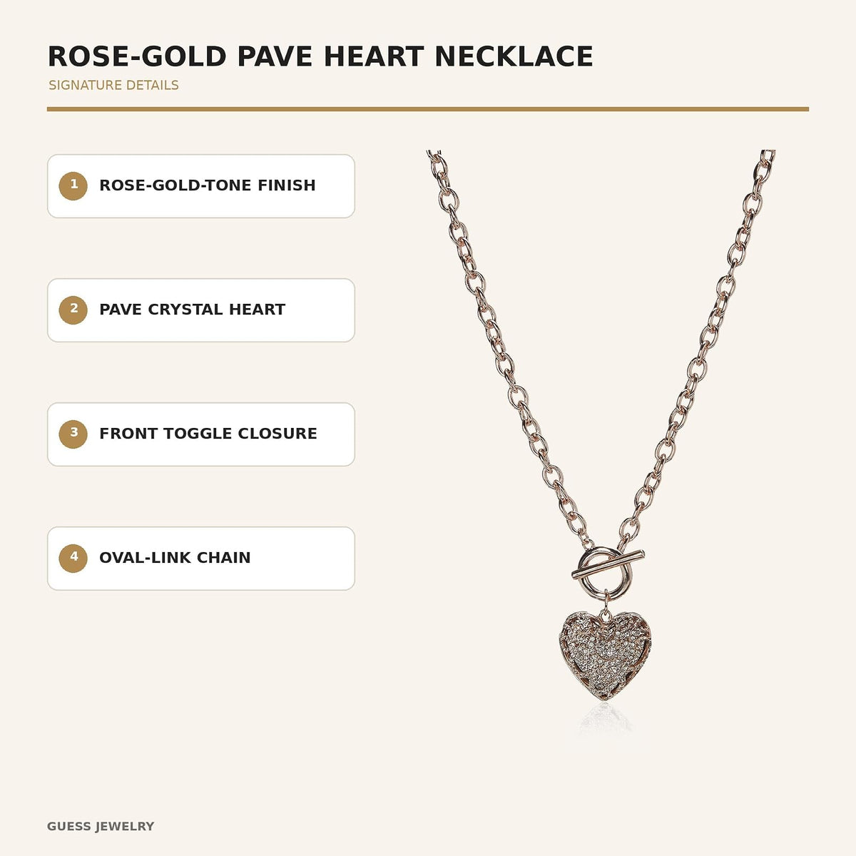 Guess Collar con Colgante de Corazón de Filigrana | Metal rosa, 16 pulgadas