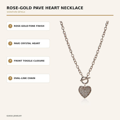 Guess Collar con Colgante de Corazón de Filigrana | Metal rosa, 16 pulgadas