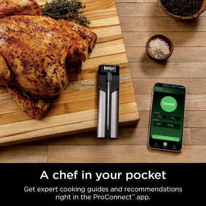 Ninja Meat Thermometer ProChef Sonda inalámbrica para freidora de aire interior y exterior, parrilla, cocina, ahumador, horno, tostador, conexión de aplicación Bluetooth de largo alcance, resistente