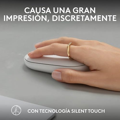 Logitech Pebble Mouse 2 M350s, estilizado Mouse inalámbrico Bluetooth, Ligero, Personalizable, clicks discretos, Easy-Switch, Windows, macOS, iPadOS, Android, ChromeOS - Blanco