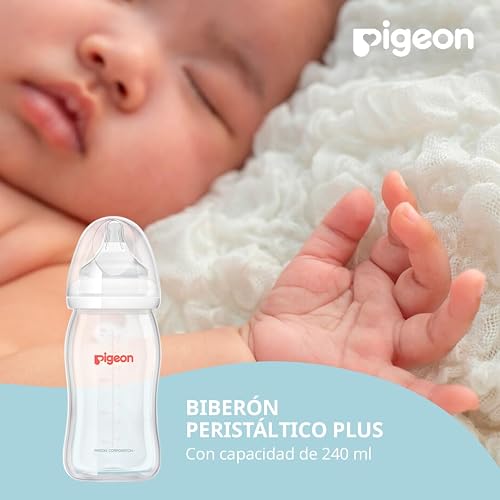 PIGEON SofTouch | Biberón Para Bebés De 3 Meses En Adelante | Simula Lactancia Materna | Tecnología Japonesa | Reduce Cólicos | 240 ml | Color Blanco.