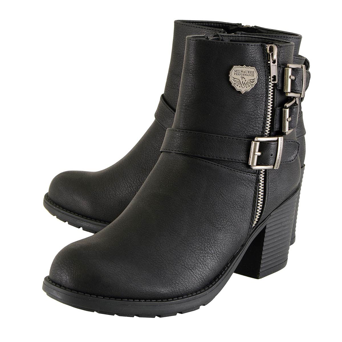 Milwaukee Performance - Motocicleta MBL9405 BLK para mujer, triple hebilla lateral con tacón de plataforma, negro, 8 de EE. UU