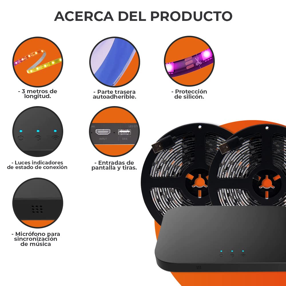 Tecnolite Connect Kit Tira LED de TV Inmersión Inteligente Wi-Fi Sync Box - Luz RGB, Retroiluminación para Pantallas hasta 90'', Gaming, Música, Compatible con Alexa, Google Assistant, Atajos de Siri
