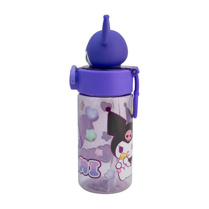 Funkids - Botella de plastico para agua con figura 3D para niña de Kuromi de 500ML, botella escolar con popote.