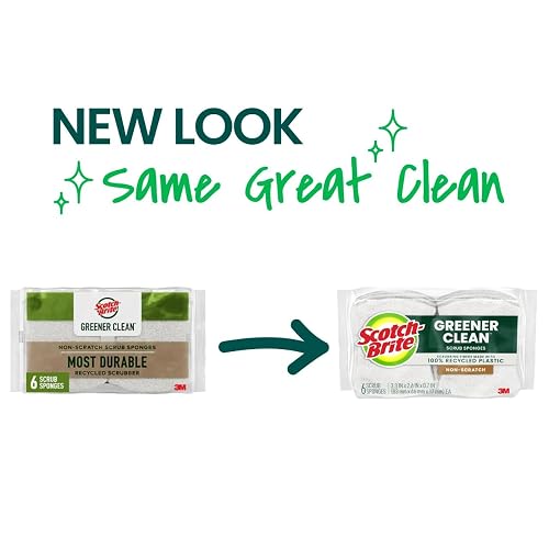 Scotch-Brite Greener Clean Esponja Exfoliante 12 pzs | Antiarañazos, sostenible, 100% fibras de plantas, apto lavaplatos, sin BPA