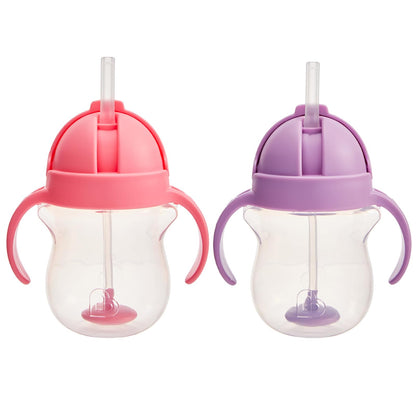 Munchkin Click Lock Vaso con Popote con Peso, 7 oz, Paquete de 2 - Rosado - Púrpura - 2 Count (Pack of 1)