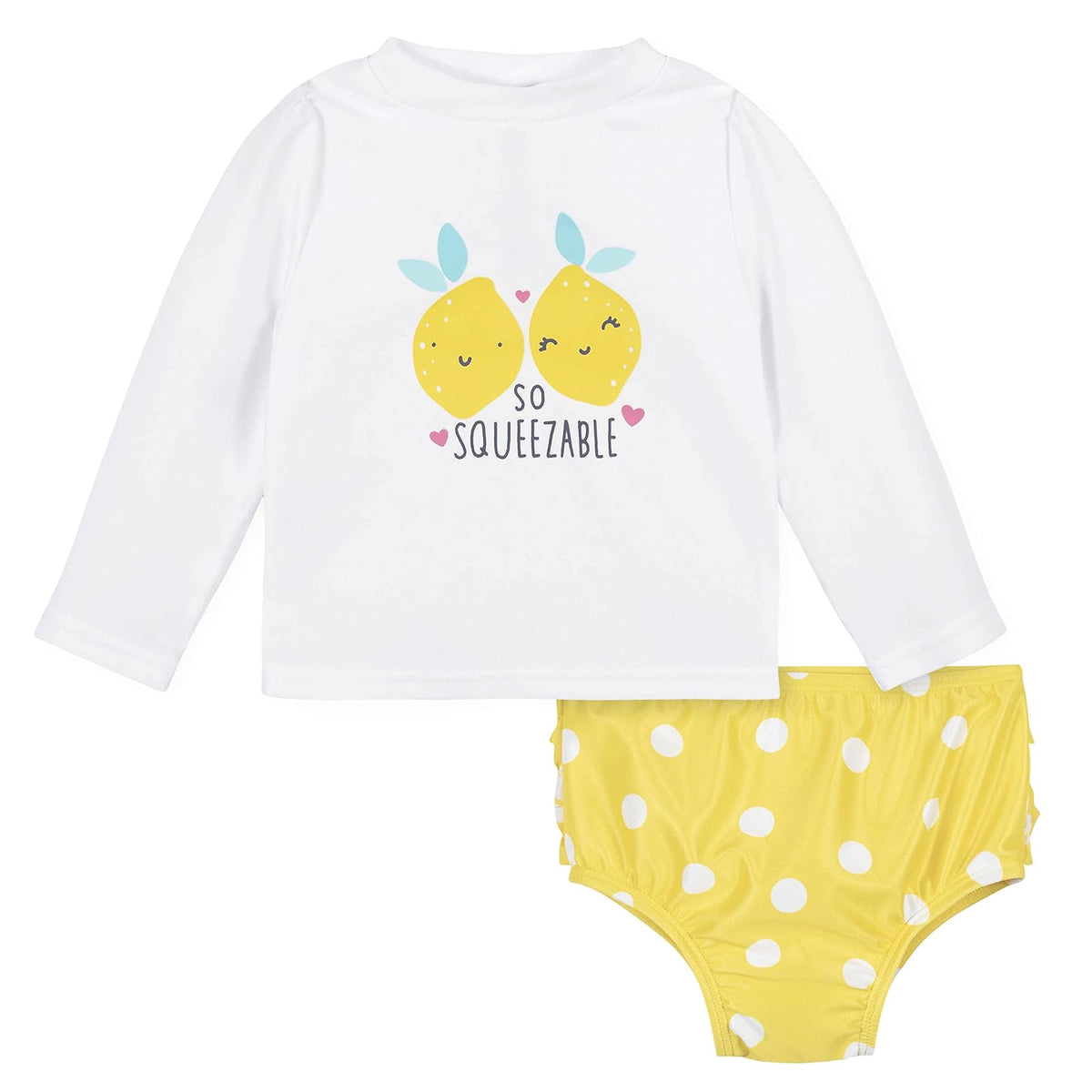 Gerber Conjunto de Traje de baño de Manga Larga para bebé Set de Traje para Agua para bebés niños - Limones Amarillo - Blanco - 3-6 Meses