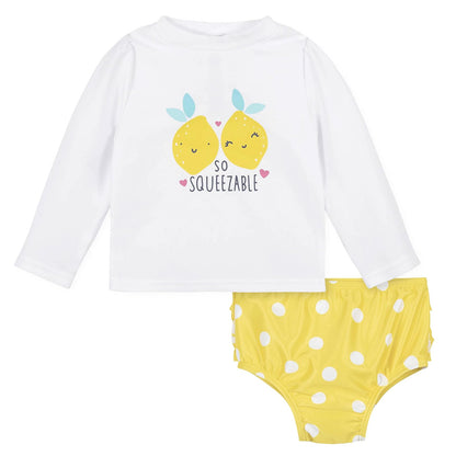 Gerber Conjunto de Traje de baño de Manga Larga para bebé Set de Traje para Agua para bebés niños - Limones Amarillo - Blanco - 3-6 Meses