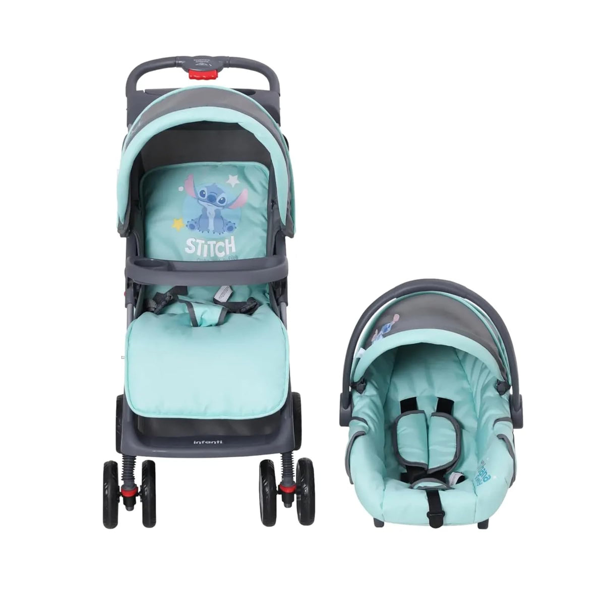 Infanti - Carriola para Bebé Disney Stitch- Travel System - Sistema de Viaje de 0 Meses a 3 Años, Hasta 15 kg - Color Turquesa