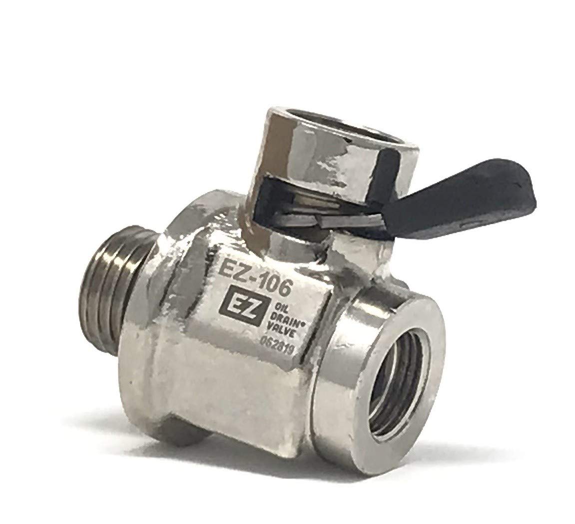 EZ Oil Drain Valve Válvula de Drenaje de Aceite con Extremo de Manguera Extraible en Forma de L, 14 mm-1.5, Plateado, EZ-106RL