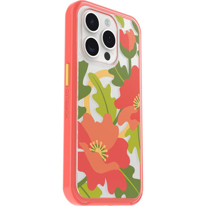 OtterBox - Funda Transparente para iPhone 15 Pro (Solo en inglés) Symmetry Series – Popolas Acolchadas (Rojo), se Ajusta a MagSafe, Bordes Ultra Elegantes y elevados Que protegen la cámara y la
