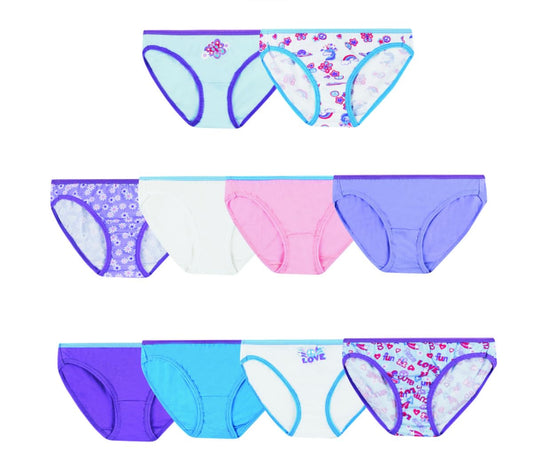Hanes Bragas de Bikini 100% algodón sin Etiquetas, Disponibles en Paquetes de 10 y 20 Bikini Estilo Ropa Interior para Niñas
